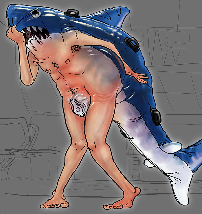 dorsal_fin gay handles inflatable male marine nude penis pool_toy shark sha...