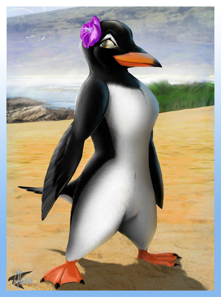 beach beak bird corrvo female flower flower_in_hair gentoo_penguin penguin ...