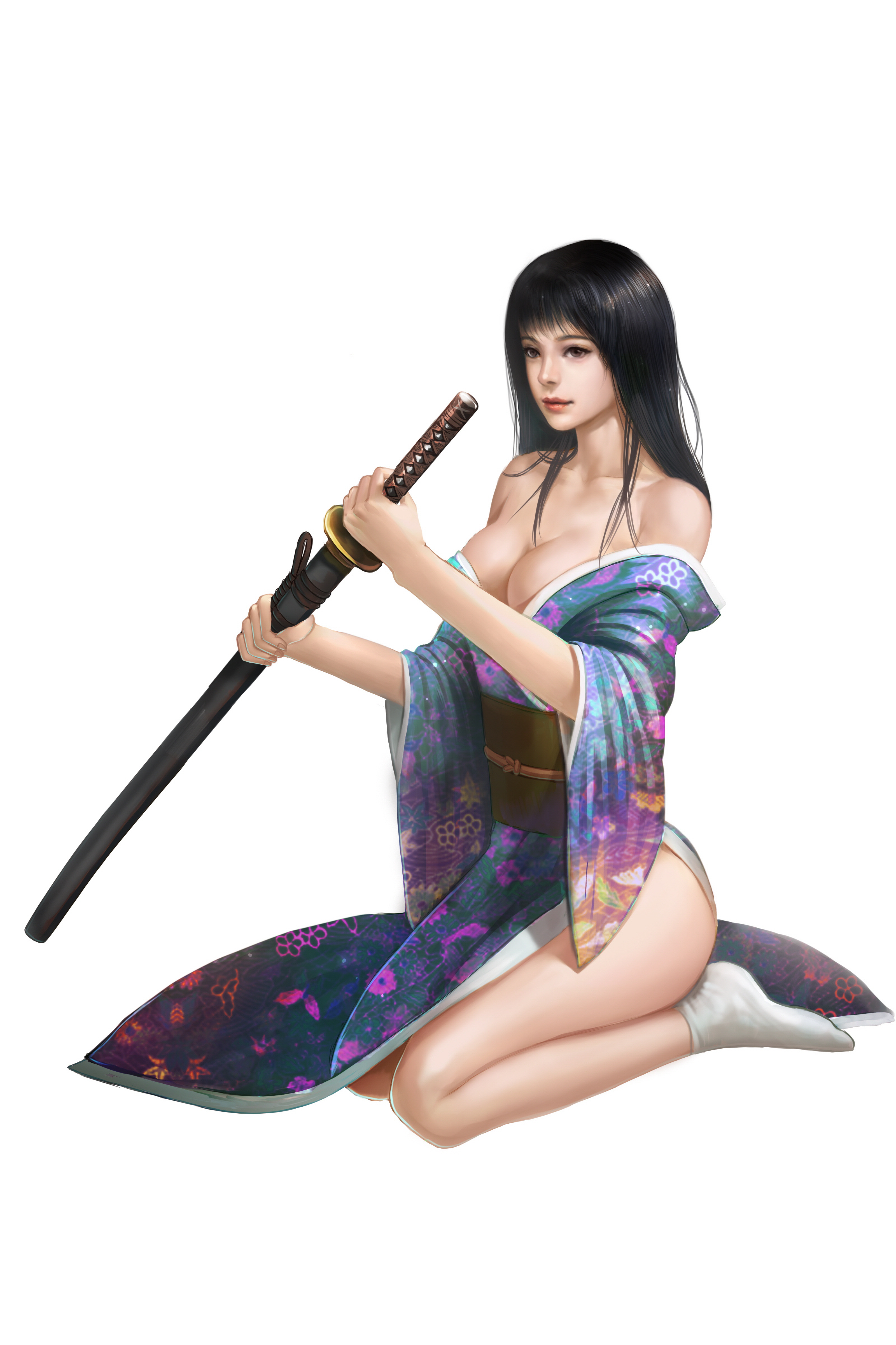 The Big ImageBoard (TBIB) - cleavage kimono sword tagme 1763793.