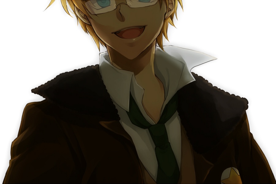 Anime boy with blonde hair and glasses