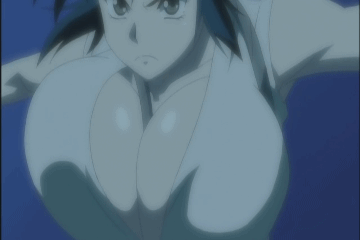 animated animated_gif blue_hair blush breast_expansion breasts cleavage cov...