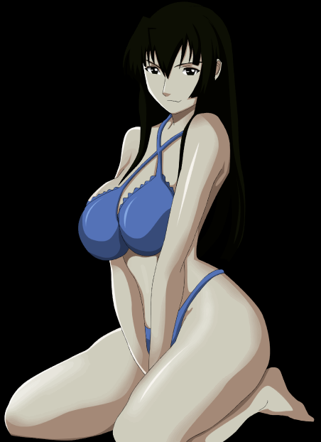 1girl aoyama_tsuruko between_thighs bikini black_background black_hair blac...