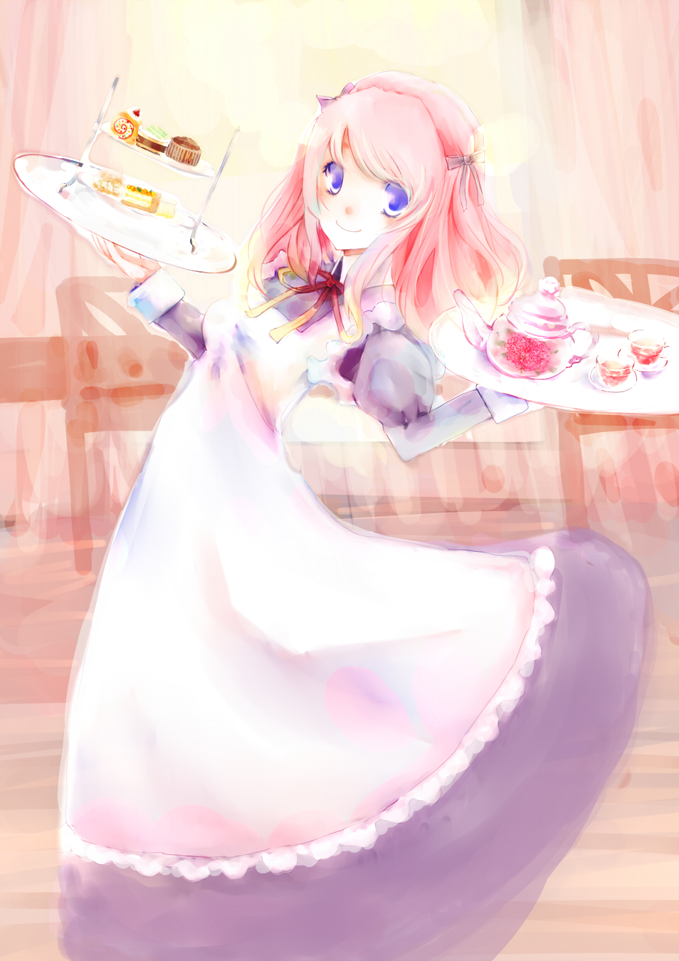 The Big ImageBoard (TBIB) apron blue eyes bow cake dress food hair