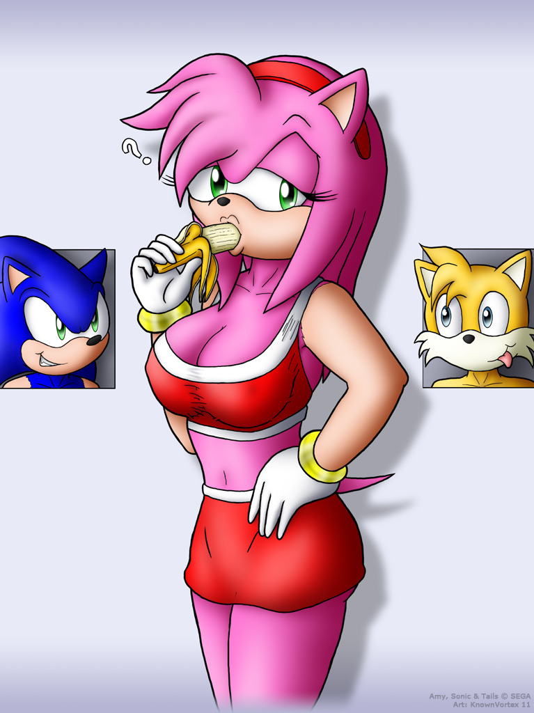 amy_rose banana big_breasts blue_eyes blue_hair breasts canine clothed clot...
