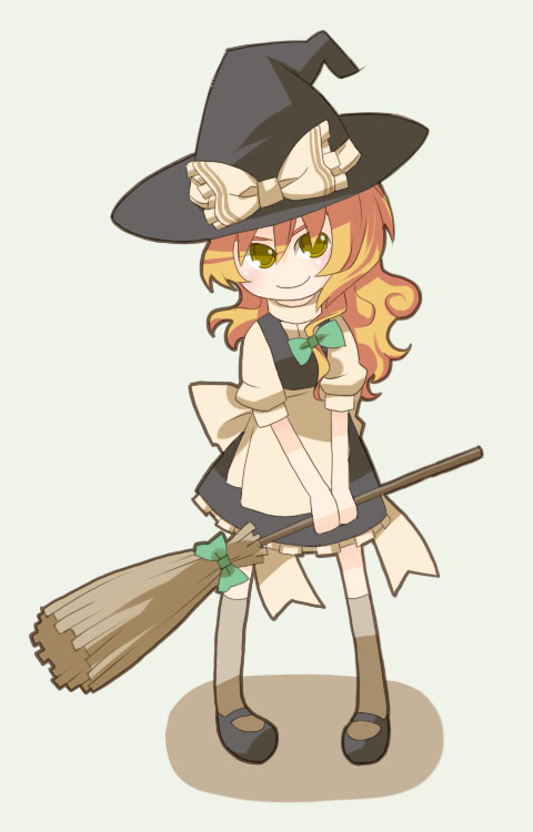 The Big Imageboard Tbib Apron Bad Id Bad Pixiv Id Blonde Hair Bow Broom Broom Riding Chibi