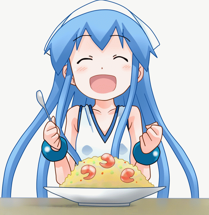 Anime girl eating chicken