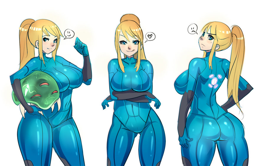 (creature) plump samus_aran smile thighs tongue zero_suit.