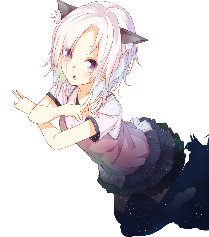 Anime girl with white hair and cat ears
