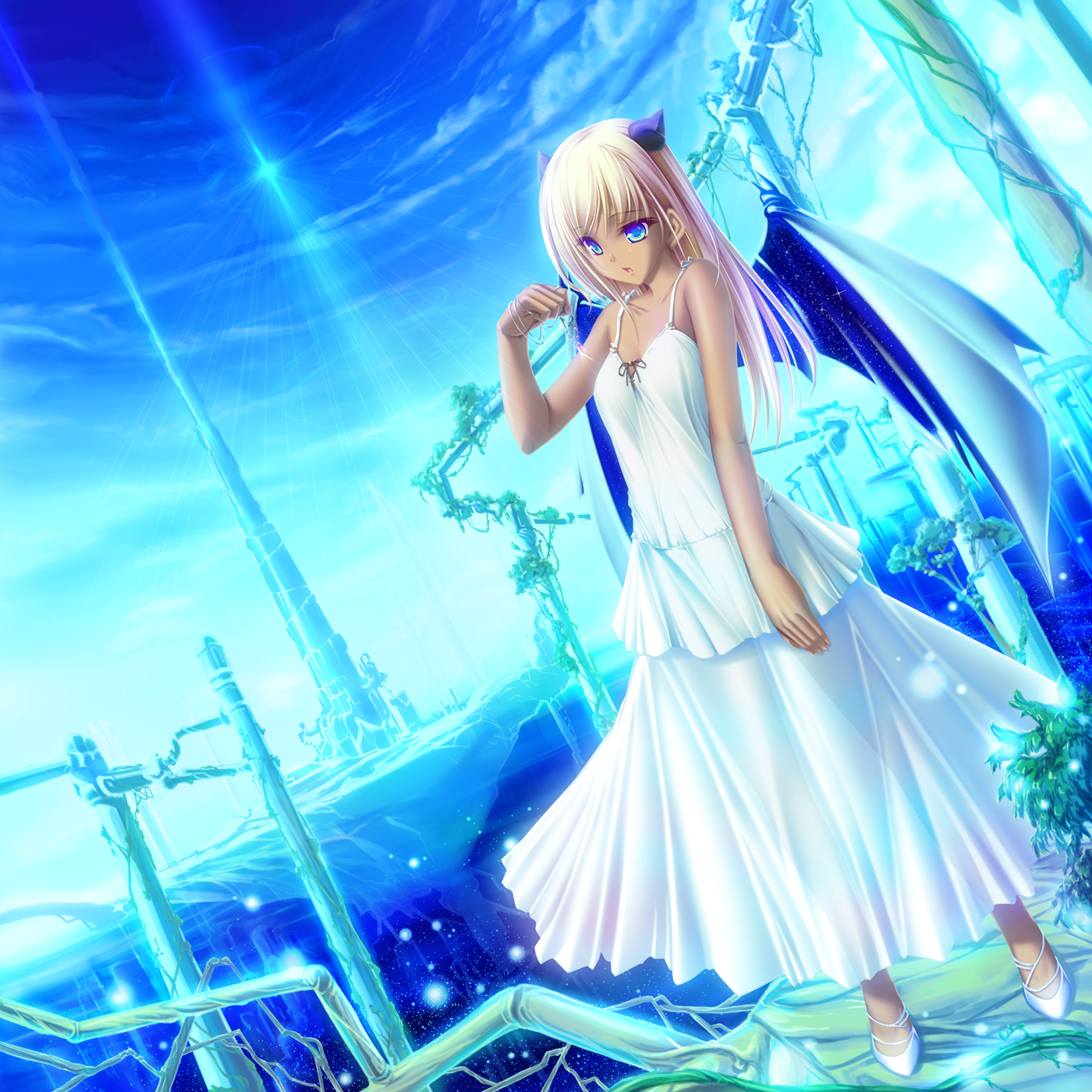 Ангел в белом платье. Блондинка в синем платье.