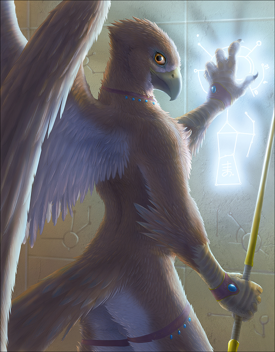 bird brown_feathers butt chest_tuft claws fur light looking_at_viewer looki...