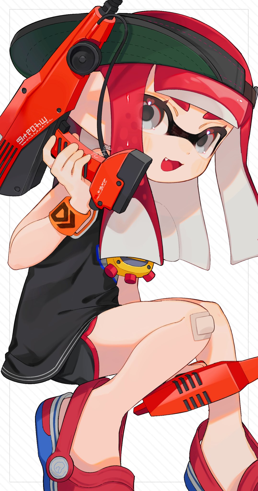 Splatoon 2 Red Inkling The Big ImageBoard (TBIB) - 1girl :d bandage on knee black shorts crocs ...