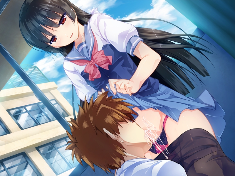 Two boys under upskirt anime