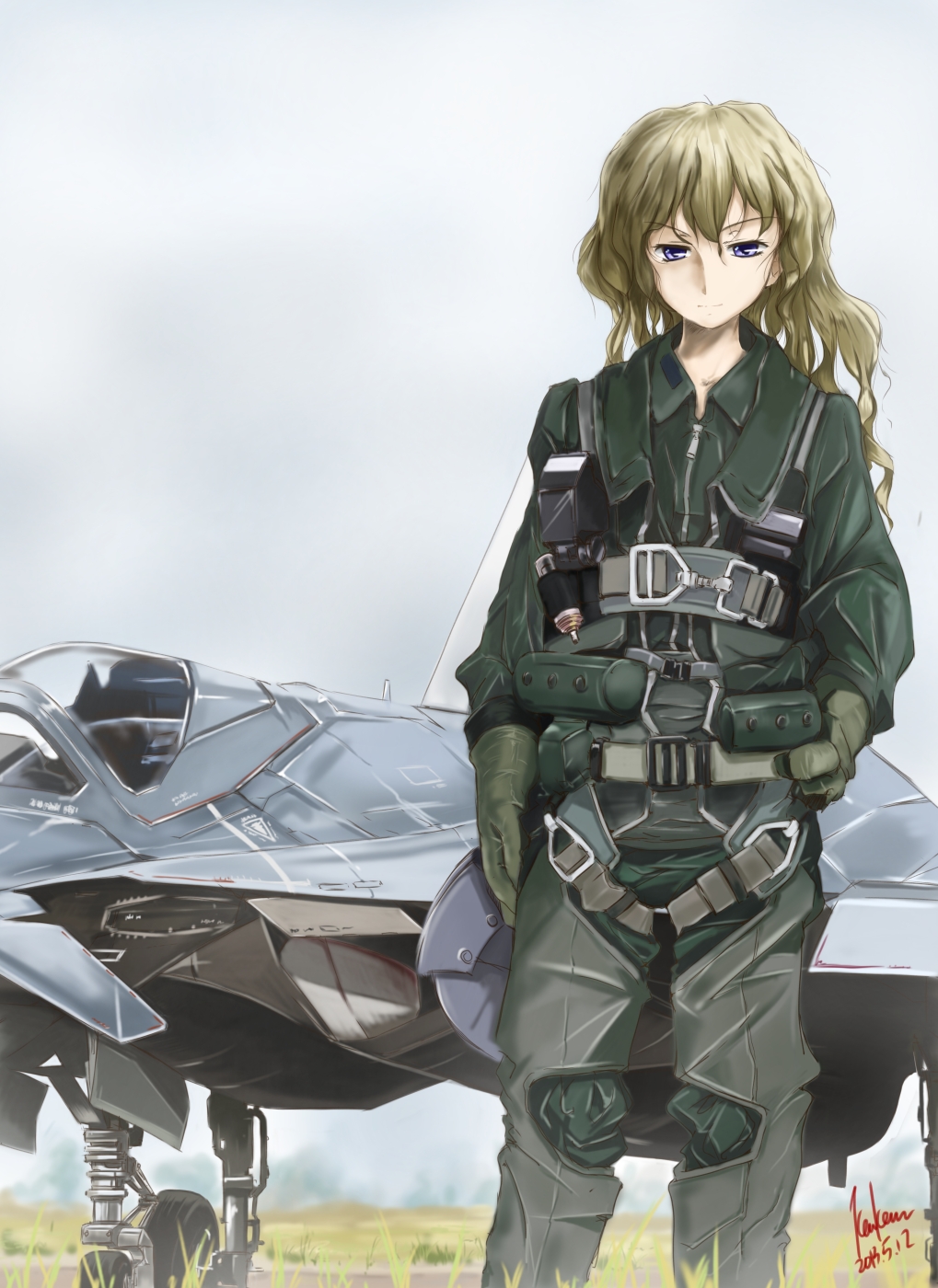 The Big ImageBoard (TBIB) - 1girl aircraft airplane blue eyes brown ...