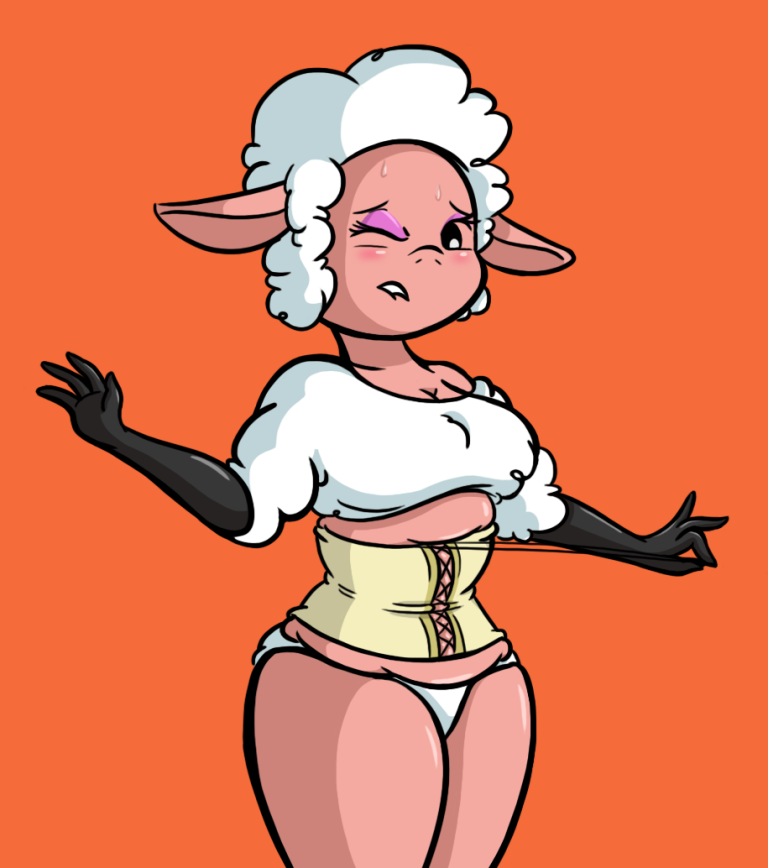 blush caprine corset female leggy_lamb mammal one_eye_closed sheep sweat un...