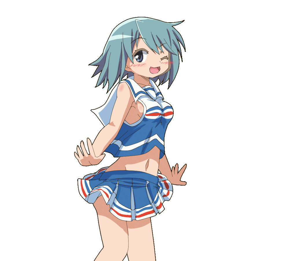 animated animated_gif blue_eyes blue_hair blush breasts cheerleader frilled...