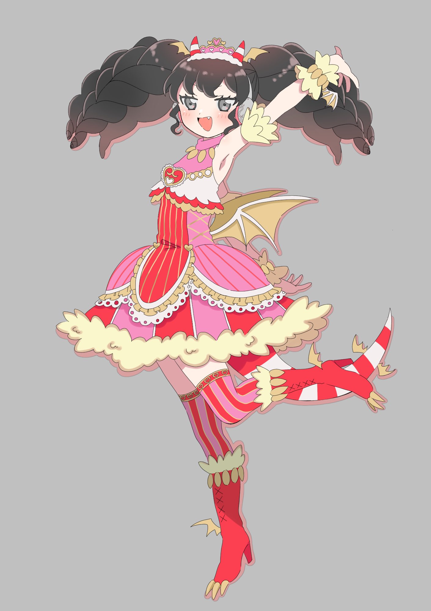 The Big ImageBoard (TBIB) - 1girl :d arm up black hair blush boots ...