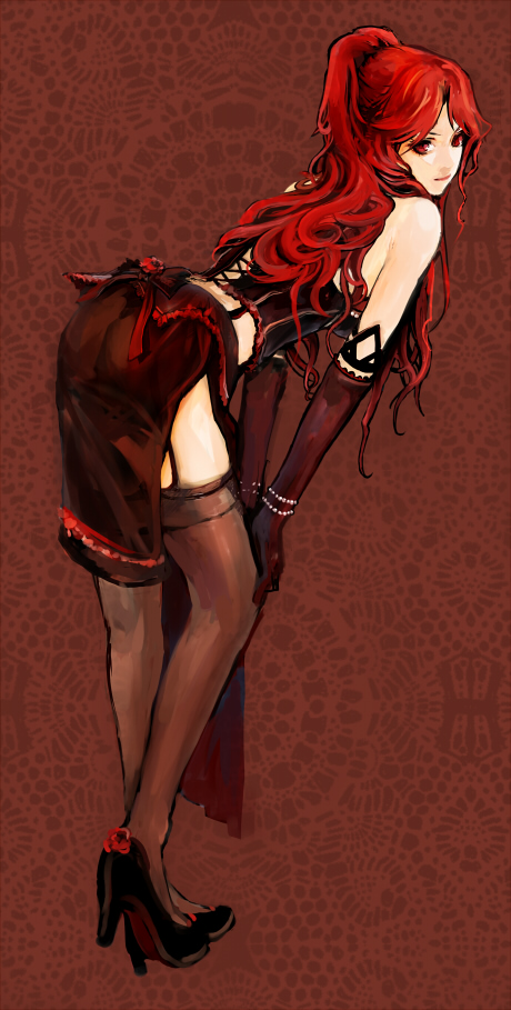 Sexy anime girl with red hair