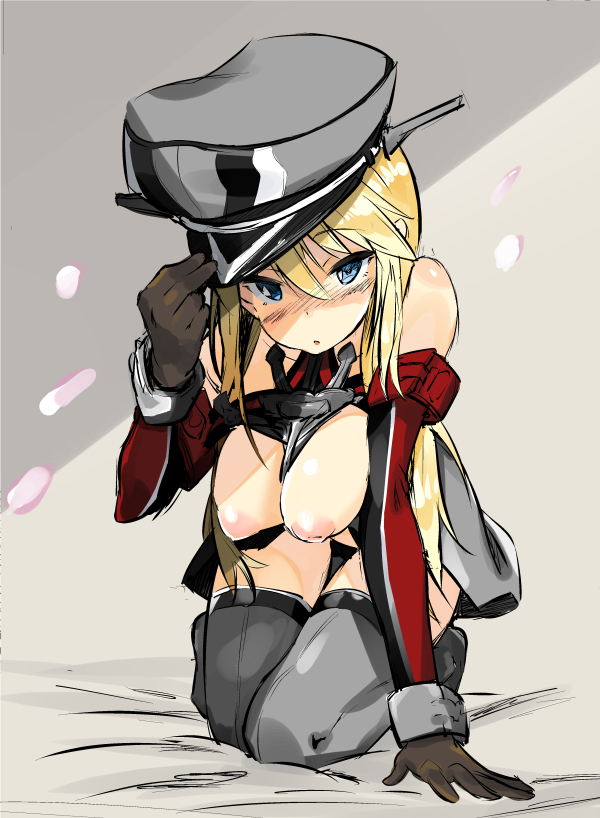 all_fours bismarck(kantai_collection) blonde_hair blue_eyes blush breasts b...