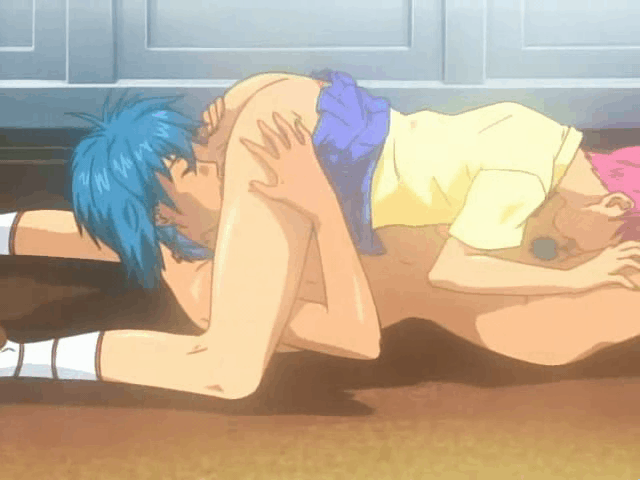 69 animated animated_gif ass ass_grab blue_hair clothed_female_nude_female ...
