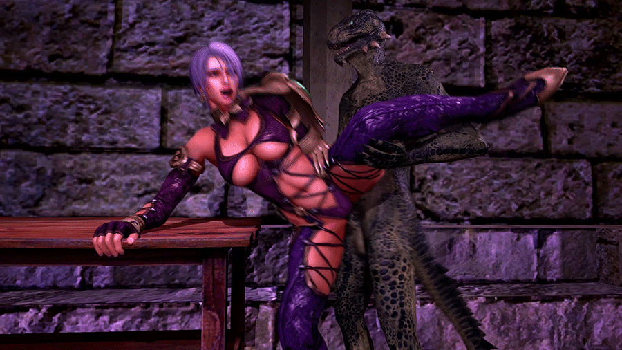 1girl 3d animated animated_gif argonian bent_over interspecies isabella_val...