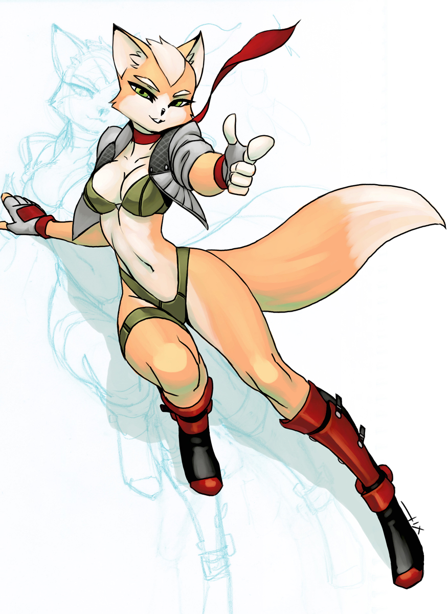anthro breasts canine crossgender female fox fox_mccloud looking_at_viewer ...