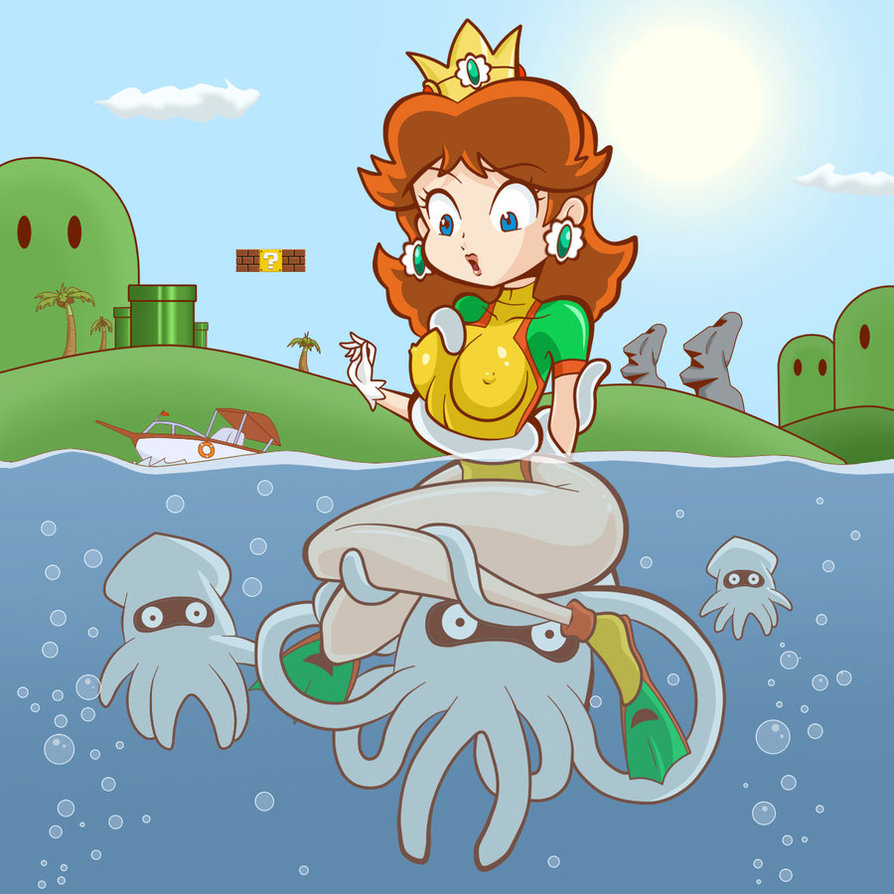 (TBIB) - 1girl blooper mario (series) princess daisy restrained squid super...
