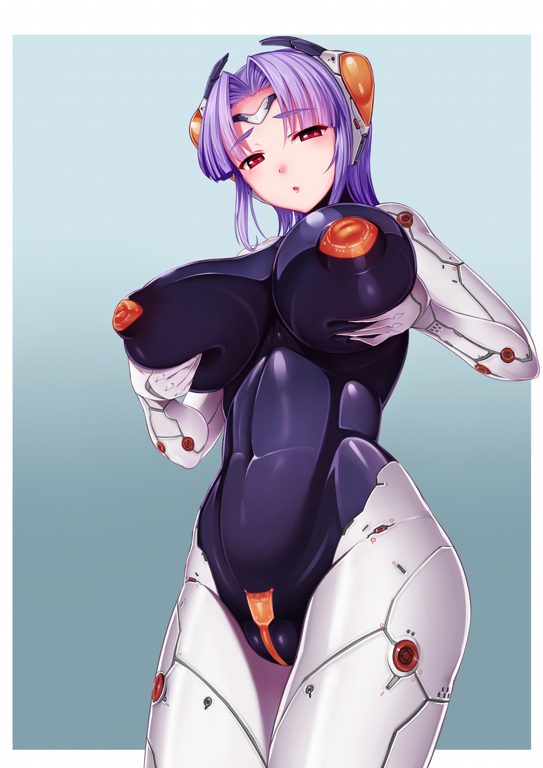 android bad_id bad_pixiv_id bangs blue_background blush breast_lift breasts...