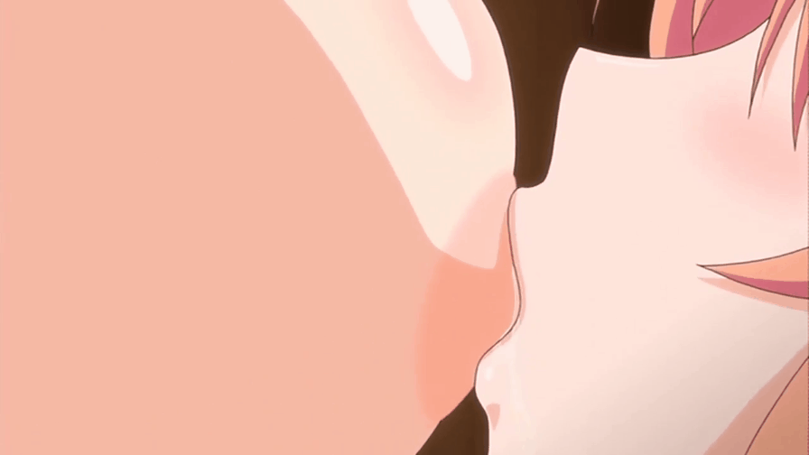 2girls animated animated_gif breast_sucking breasts hiiragi_kururu huge_bre...