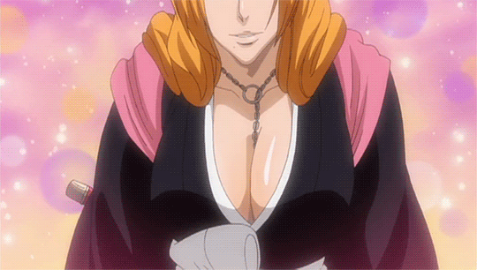 1girl animated animated_gif bleach blue_eyes breasts cleavage female large_...