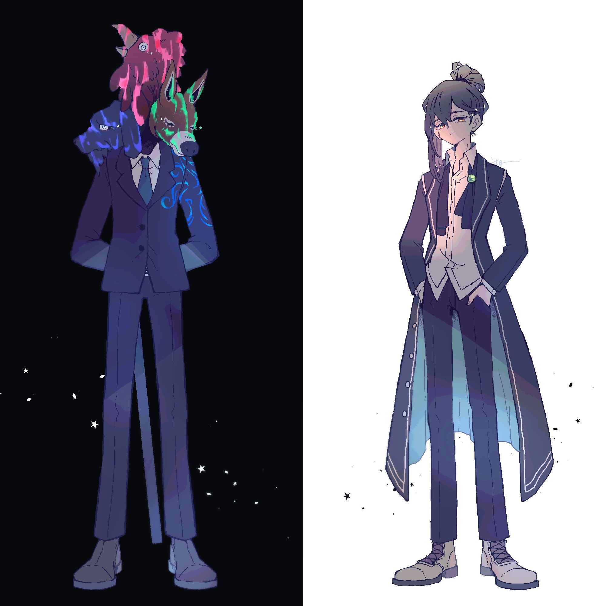 Black Rabbit Project Moon The Big ImageBoard (TBIB) - 1boy 1other animal head bird black jacket ...