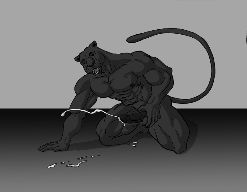 ...monochrome muscular nipples nude panther penis simple_background solo su...