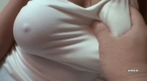 1boy 1girl animated animated_gif asian breast_grab breasts camisole erect_n...
