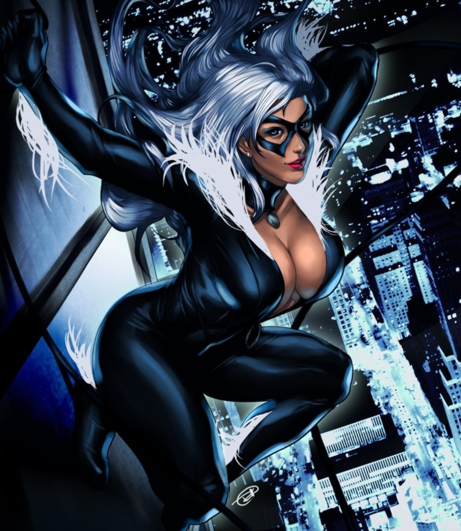The Big ImageBoard (TBIB) - 1girl black cat (marvel) blue eyes breasts clea...