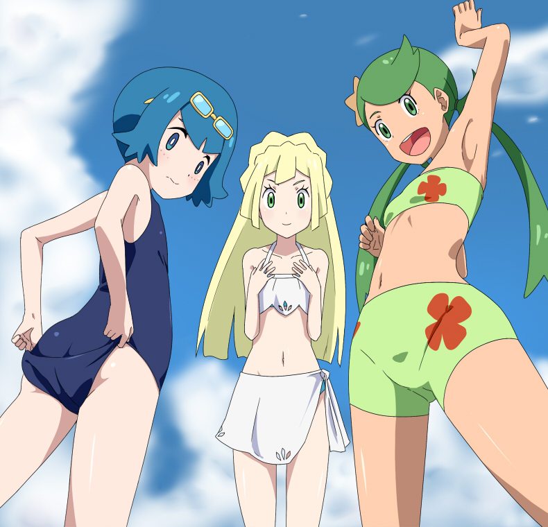 ...blue_hair blue_sky child closed_mouth cloud collarbone female flat_chest...