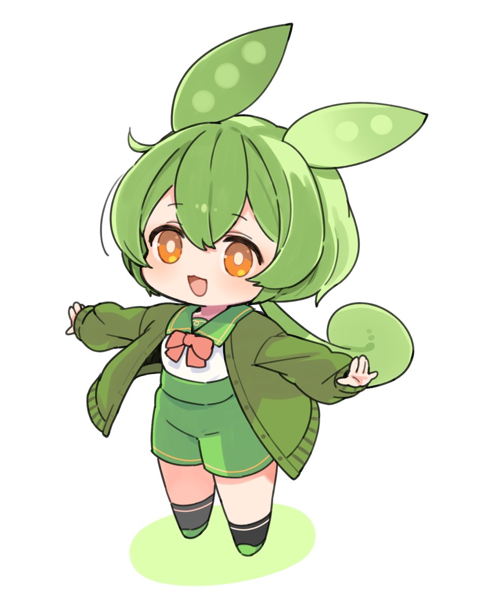 Green Color Chibi The Big ImageBoard (TBIB) - 1girl cardigan chibi full body green hair ...