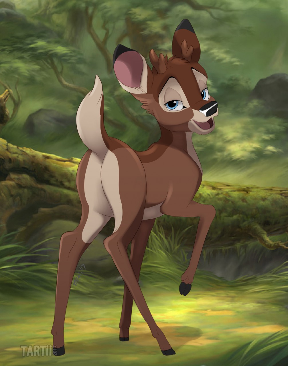 2017 ambiguous_gender anthro antlers blue_eyes brown_fur butt cervine deer ...