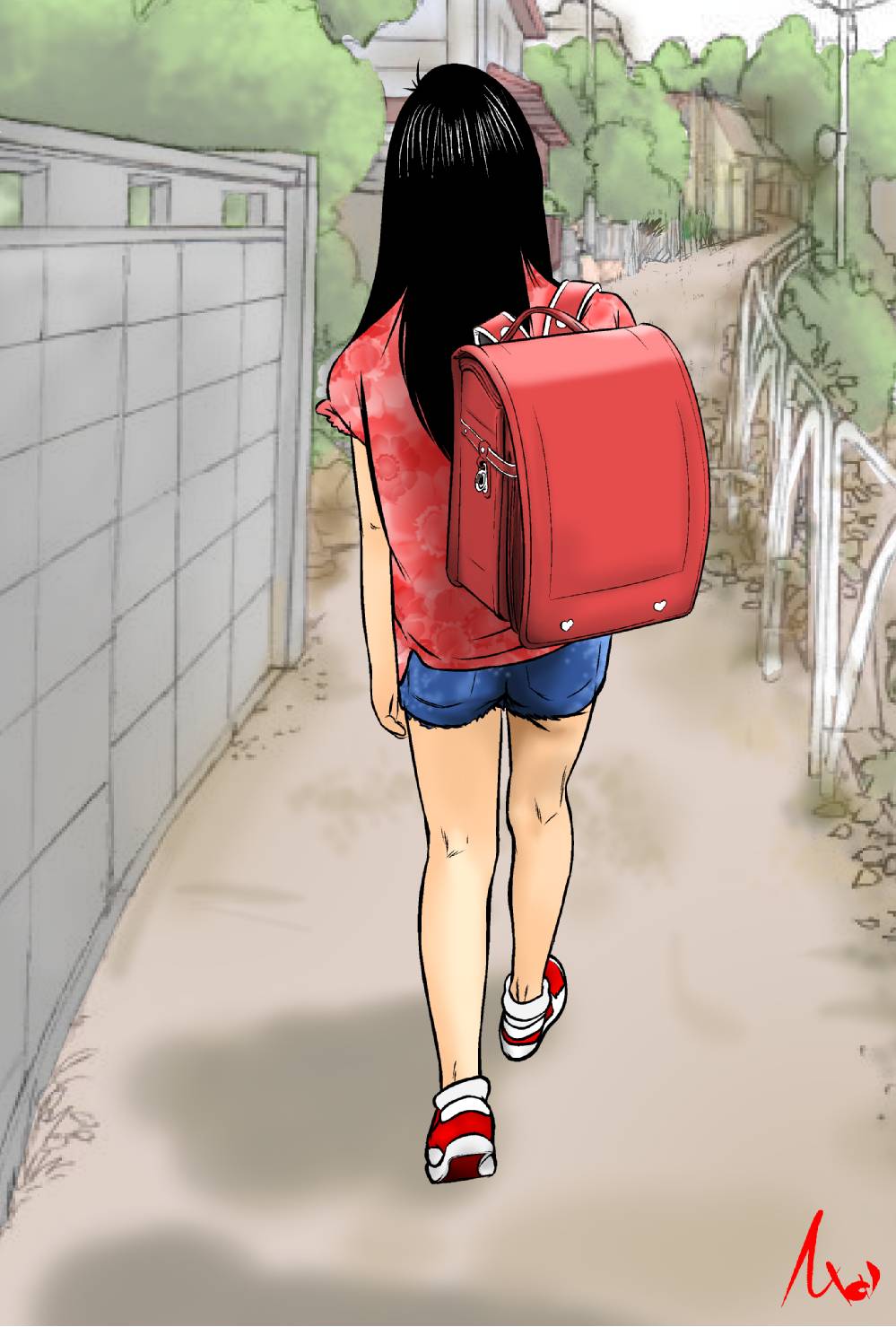 The Big Imageboard Tbib 1girl Artist Request Backpack Black Hair