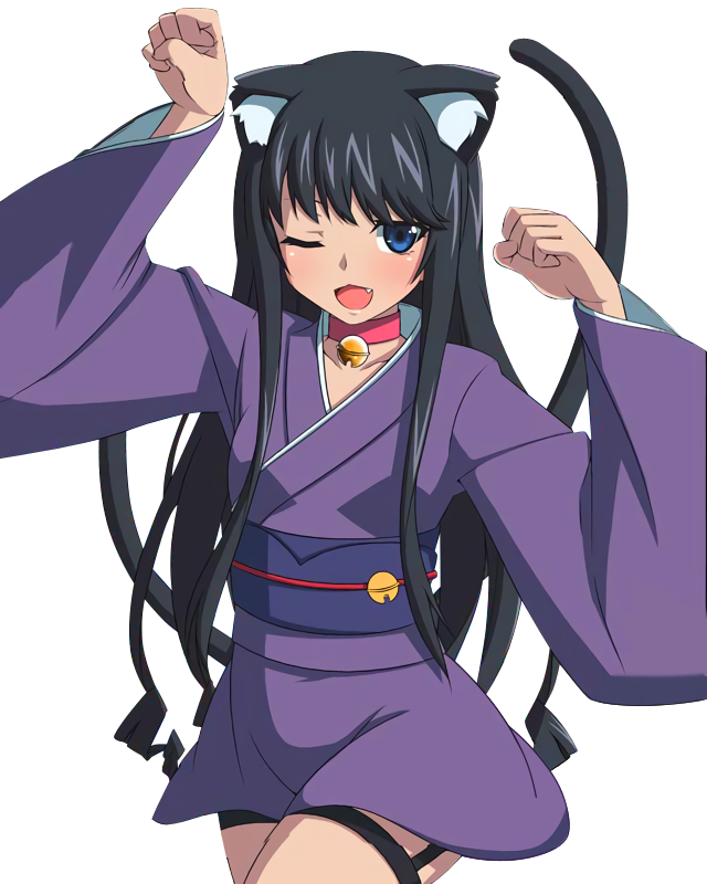 The Big Imageboard Tbib D Arms Up Bell Bell Collar Black Hair Blue Eyes Breasts Cat Tail