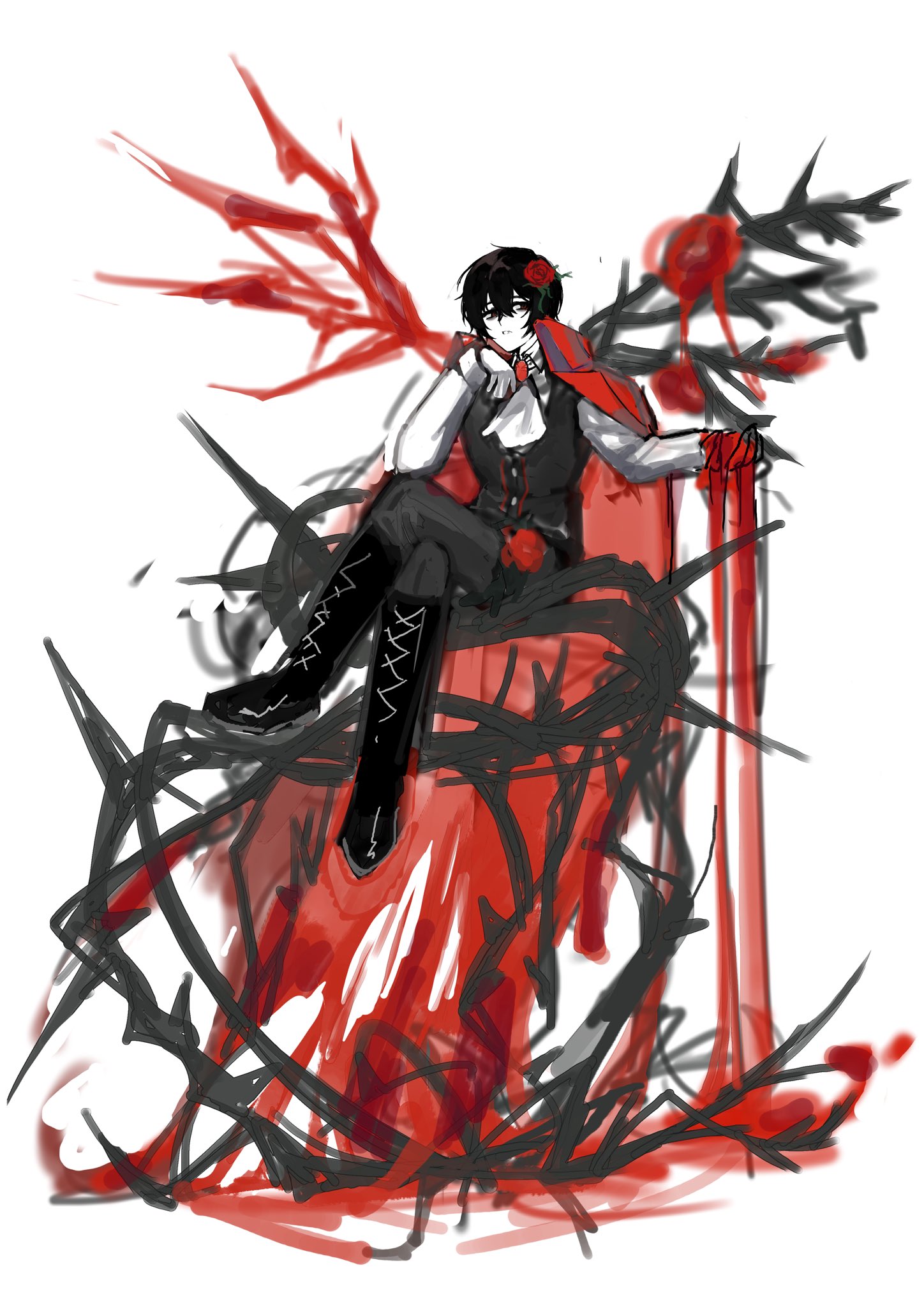 Mircalla Flower The Big ImageBoard (TBIB) - 1boy black boots black eyes black hair ...