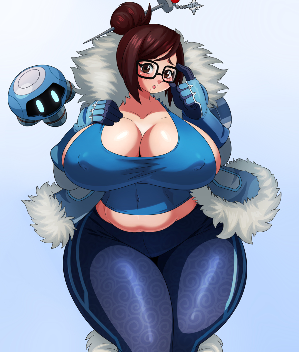 1girl breasts glasses large_breasts mei(overwatch) overwatch snowball(overw...