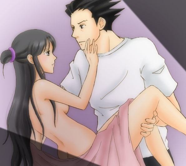 ace_attorney artist_request ayasato_mayoi black_hair breasts capcom couple ...
