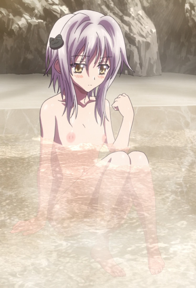 high_school_dxd nipples nude short_hair silver_hair sitting small_breasts s...