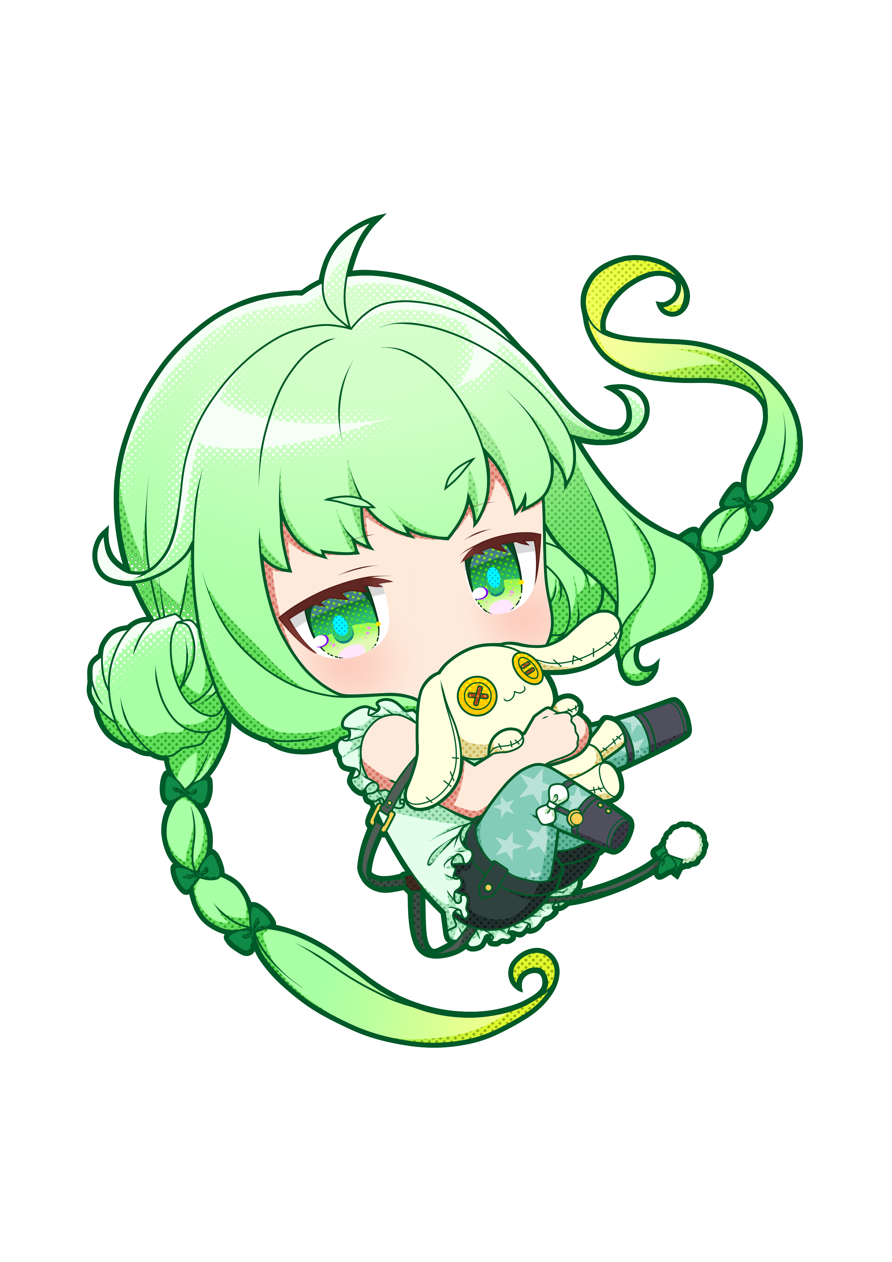 Green Color Chibi The Big ImageBoard (TBIB) - 1girl absurdres ahoge black footwear blush ...