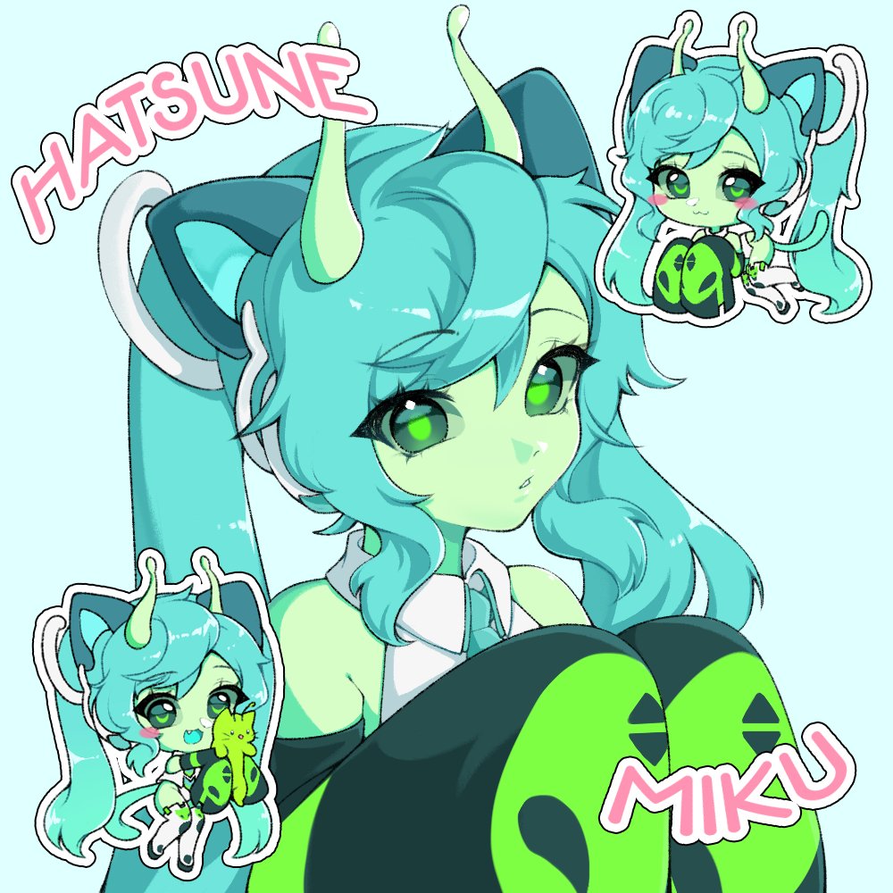 The Big ImageBoard (TBIB) - 1girl alien animal ears aqua hair cat cat ...