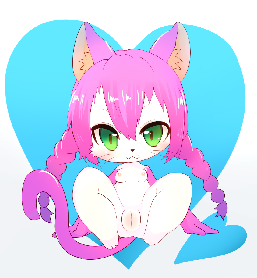 artist_request cat cat_busters furry green_eyes long_hair pink_hair pussy u...