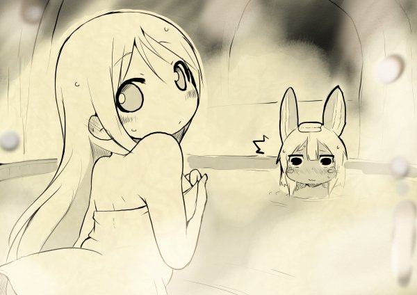 monster_girl naked_towel nanachi(made_in_abyss) nejime partially_submerged riko...