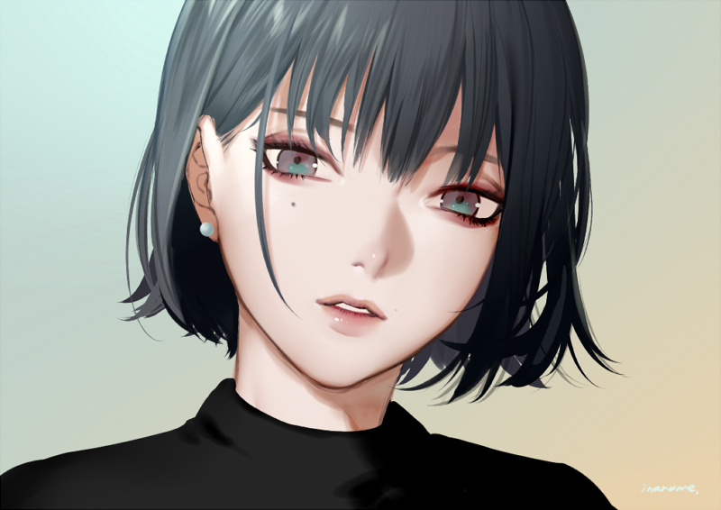 Anime girl with short black hair