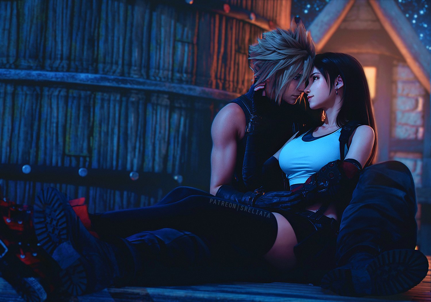 The Big ImageBoard (TBIB) 1boy 1girl 3d baggy pants bare shoulders