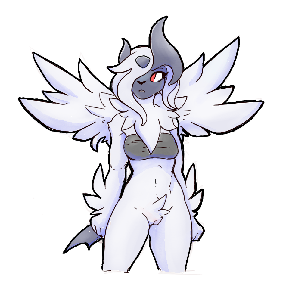 absol anthro black_nose bottomless breasts clothed clothing female fist fro...