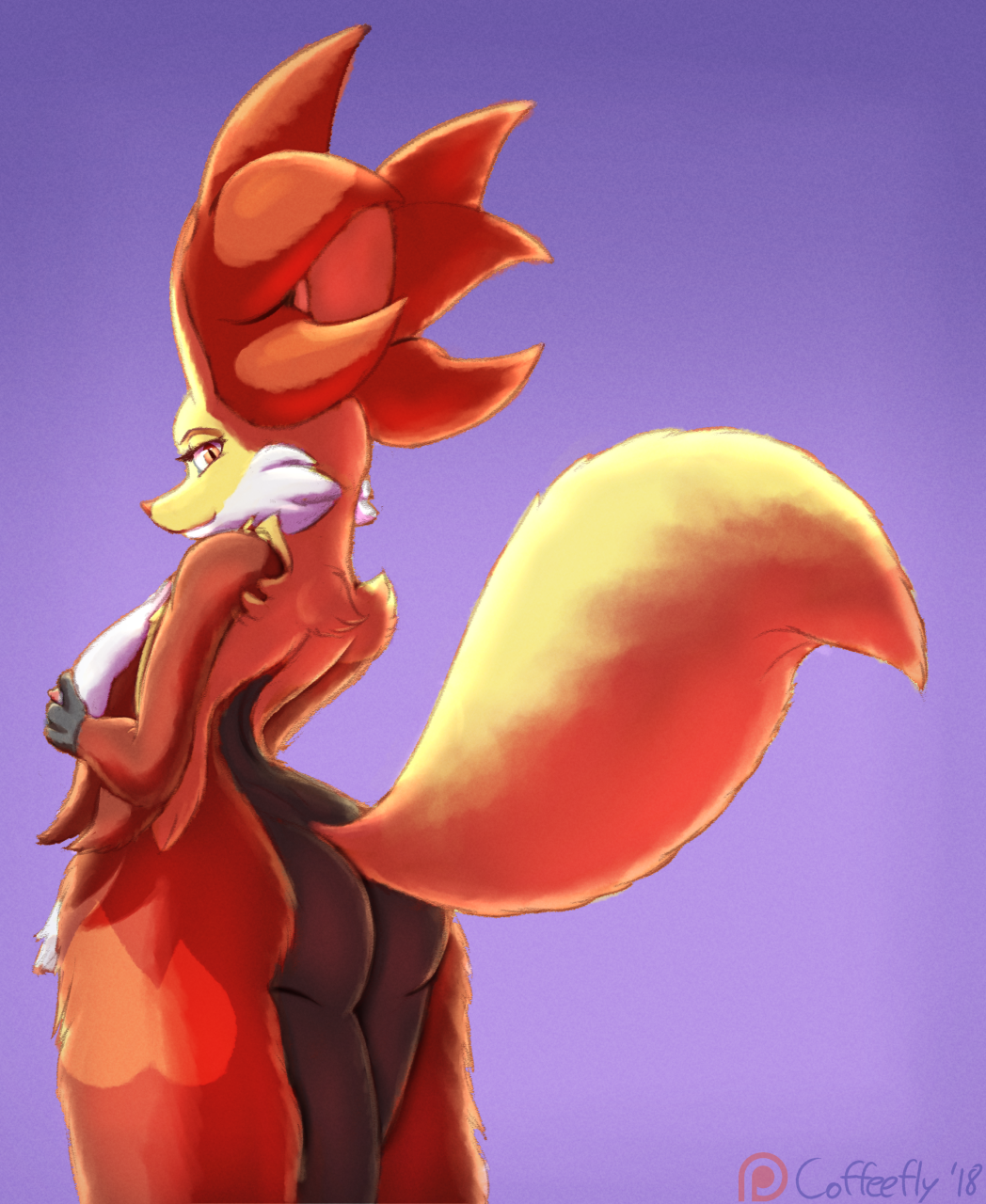 anthro big_butt breasts butt canine coffeefly delphox female looking_at_vie...